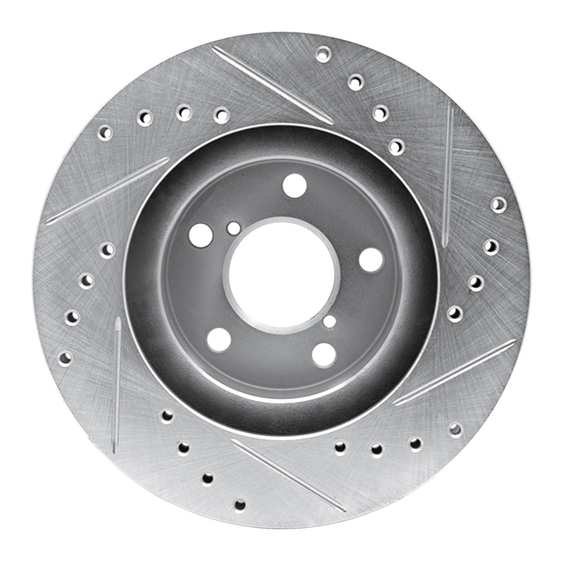 Subaru Impreza Brake Rotor (1) - Front Left - R1 Concepts - Drilled & Slotted - Silver - `90-`01